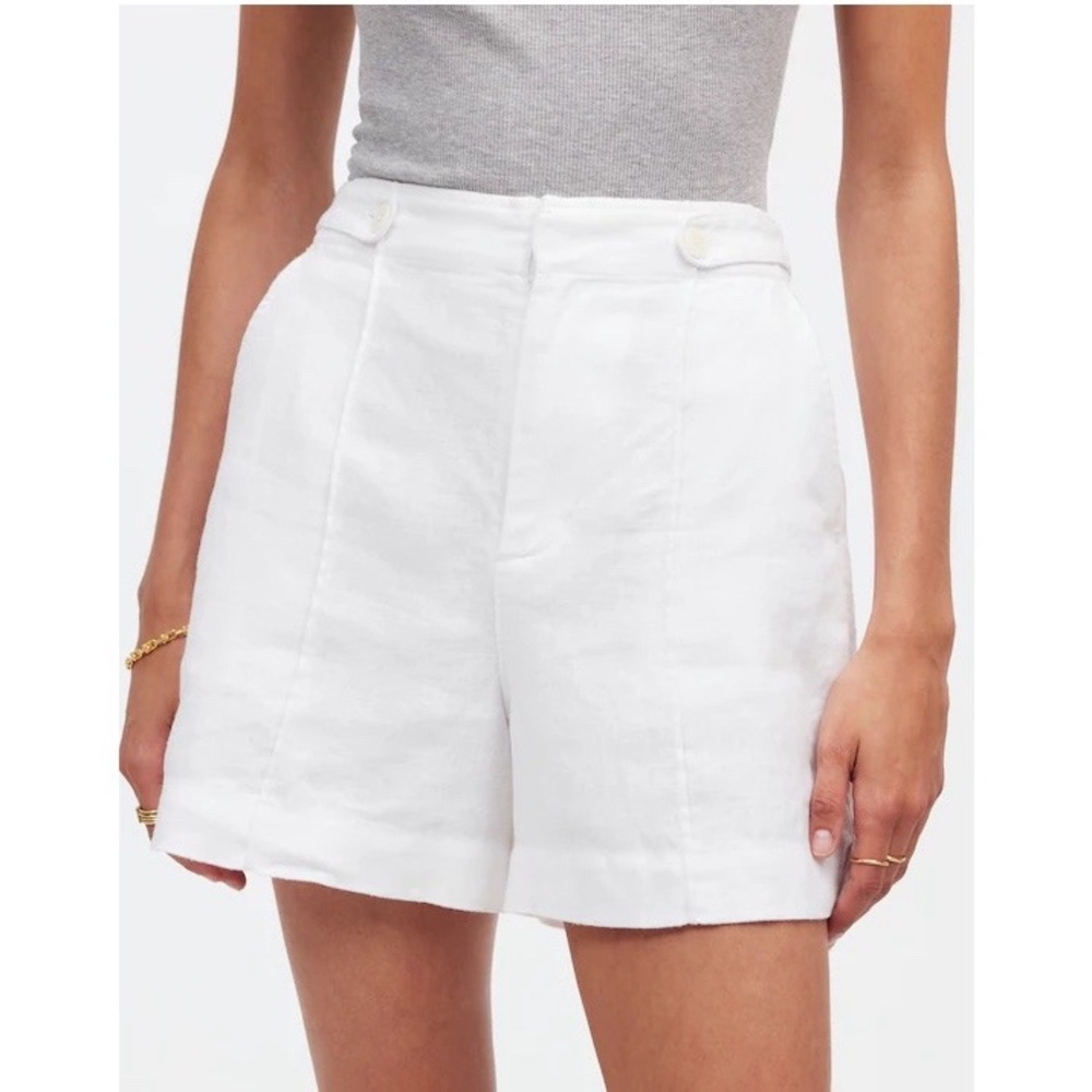 Madewell‎ Clean Button-Tab High Rise 100% Linen Shorts in Eyelet White